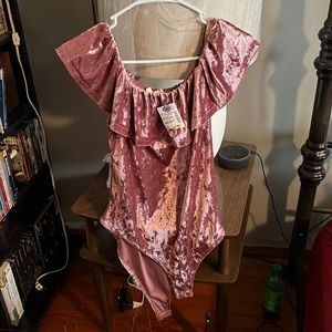 No Comment Mauve Crushed Velour Bodysuit